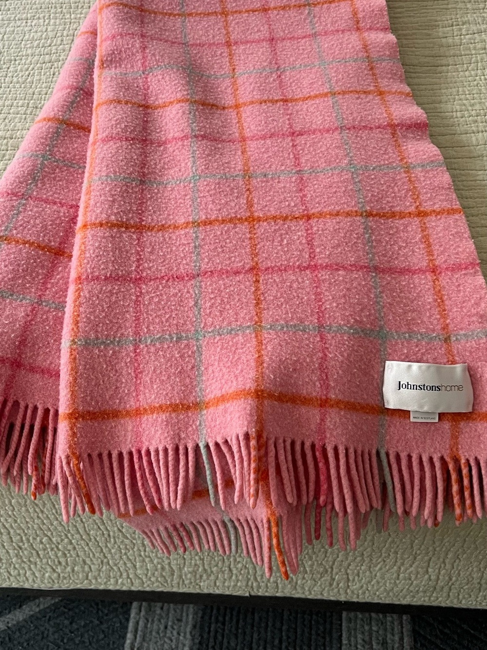 Pink Windowpane Wool Throw Blanket
